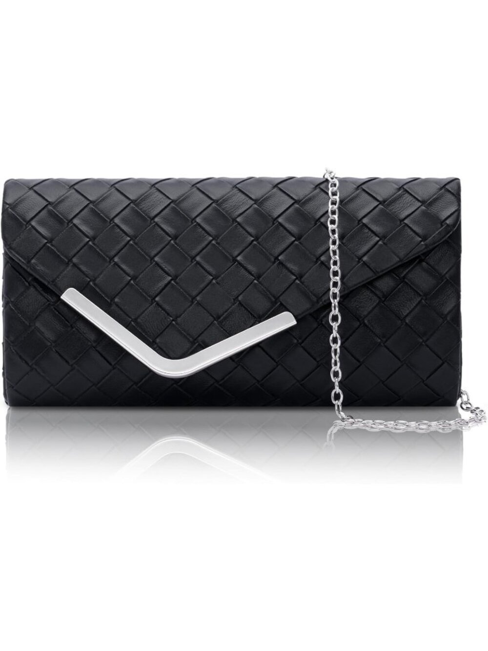 Women's Evening Bag w/Chain Envelope Shoulder Black2 Crossbody Handbags Sparkly